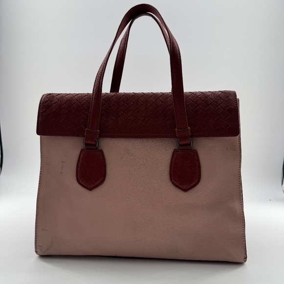Bottega Veneta Two-Tone Leather Tote Bag with Intrecciato Details - Picture 1 of 14